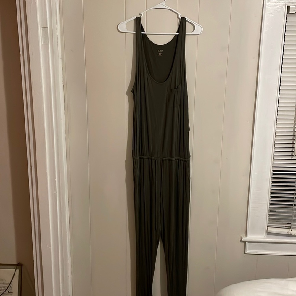 a.n.a | green draw string scoop neck jump suit | LARGE
